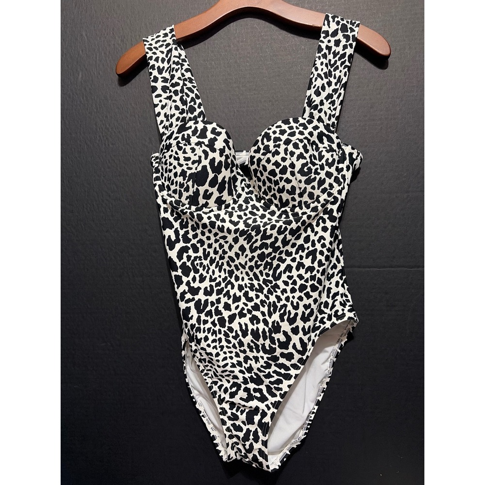 NWT Kate Spade New York Leopard Print Underwire One Piece M Swimsuit Black White